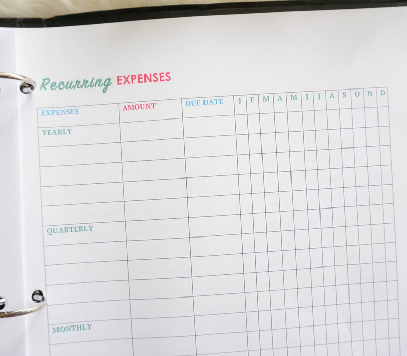 Budget Binder Recurring Expenses (1) - Mint Notion