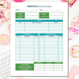 binder budget printables overview monthly