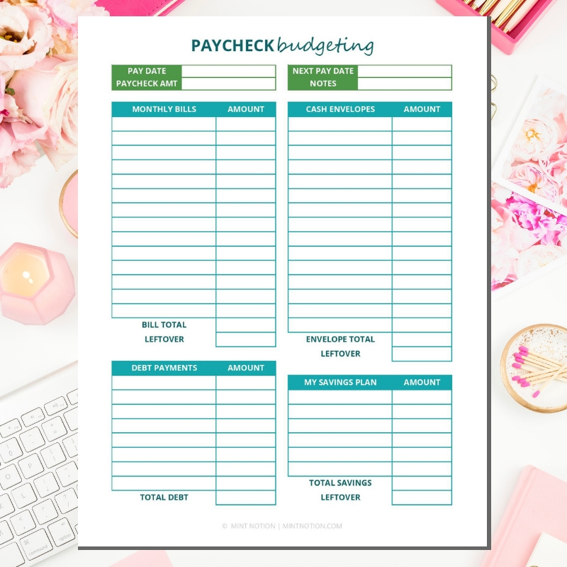 Budget Binder Printables Paycheck Budgeting Mint Notion